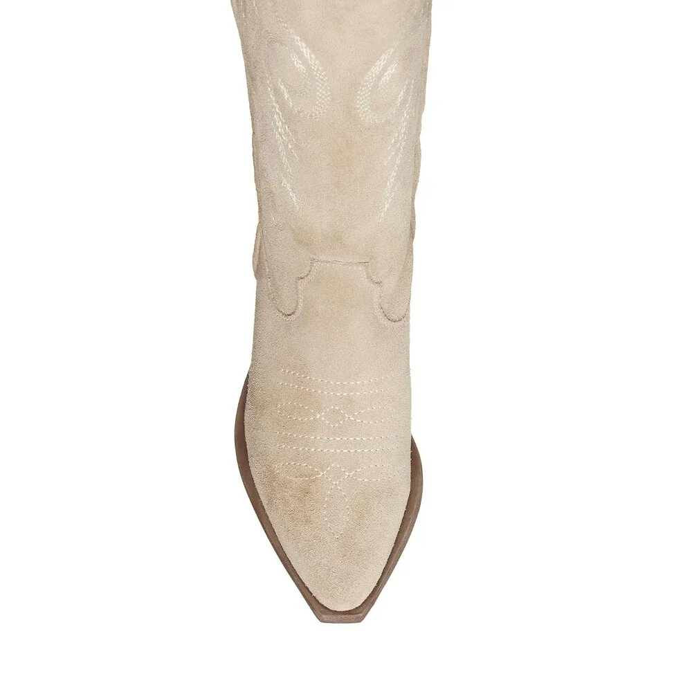 Steve Madden Windie Western Boots Womens US 7.5 Sand Leather Block Heel HTAT1368
